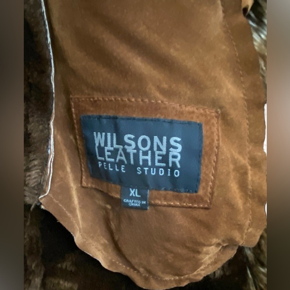 Wilsons Leather Pelle Studio Brown Suede Leather Faux Fur Coat Women’s Size XL - Picture 9 of 16